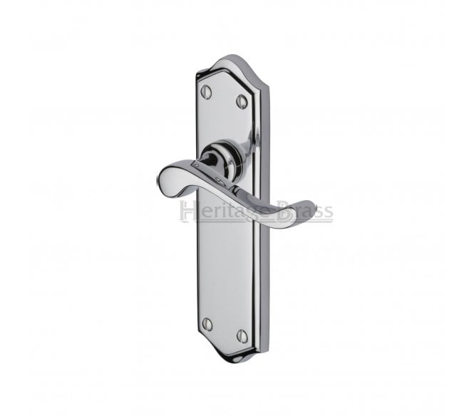 Heritage Brass Buckingham Door Handles On Backplate - Polished Chrome