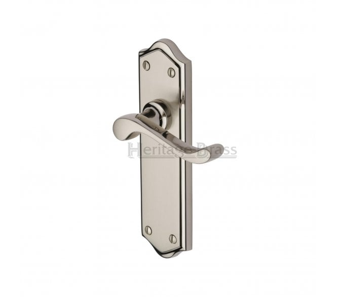 Heritage Brass Buckingham Door Handles On Backplate - Satin Nickel/Polished Nickel