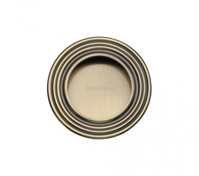 Heritage Brass C1837 Round Reeded Flush Pull 63mm - Antique Brass