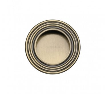 Heritage Brass C1837 Round Reeded Flush Pull 63mm - Antique Brass