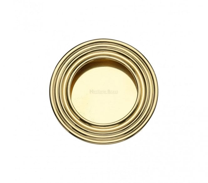 Heritage Brass C1837 Round Reeded Flush Pull 63mm - Polished Brass