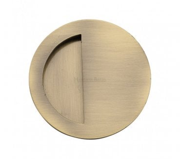 Heritage Brass C1845 Round Half Moon Flush Pull 89mm - Antique Brass