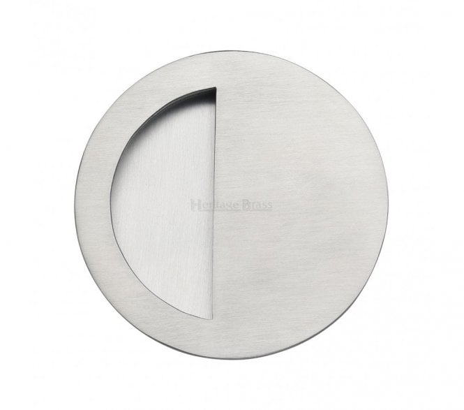 Heritage Brass C1845 Round Half Moon Flush Pull 89mm - Satin Chrome