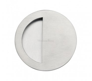 Heritage Brass C1845 Round Half Moon Flush Pull 89mm - Satin Chrome
