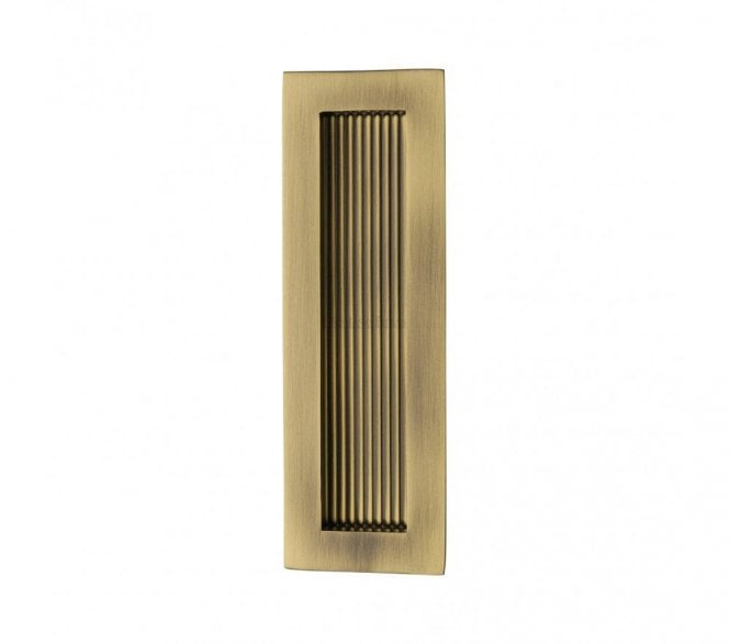Heritage Brass C1865 Reeded Rectangular Flush Pull 175x58mm - Antique Brass