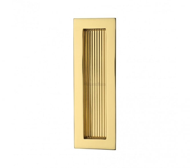 Heritage Brass C1865 Reeded Rectangular Flush Pull 175x58mm - Polished Brass