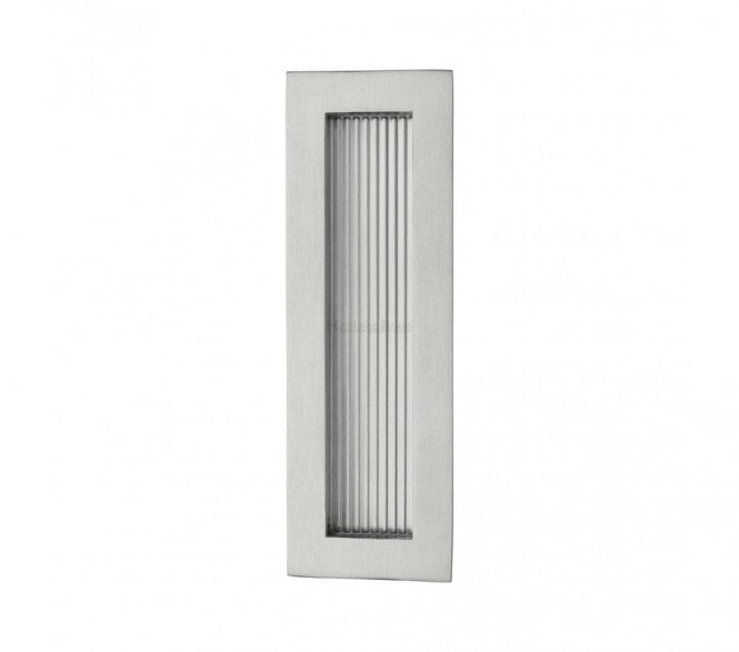 Heritage Brass C1865 Reeded Rectangular Flush Pull 175x58mm - Satin Chrome