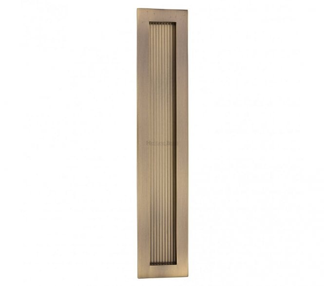 Heritage Brass C1865 Reeded Rectangular Flush Pull 300x58mm - Antique Brass
