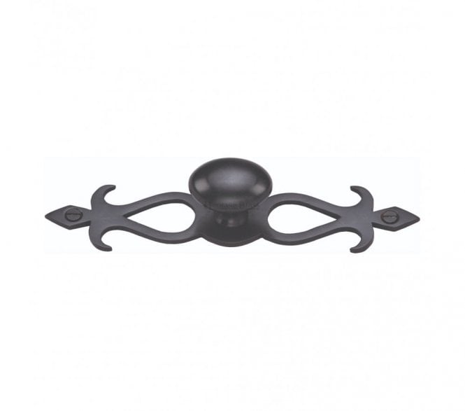 Heritage Brass C3072 Oval Cabinet Knob on Fretted Plate - Matt Black