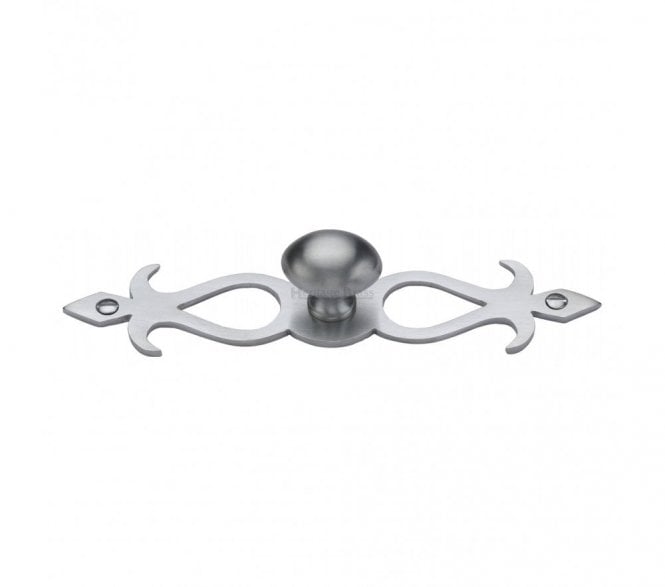 Heritage Brass C3072 Oval Cabinet Knob on Fretted Plate - Satin Chrome