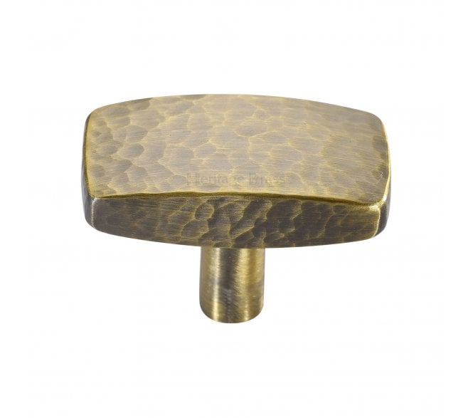 Heritage Brass C3386 Hammered Rectangular Cabinet Knobs - Antique Brass