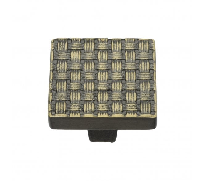 Heritage Brass C3631 Fossil Weave Square Cabinet Knobs - Aged Brass