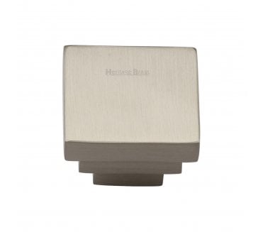 Heritage Brass C3672 Art Deco Square Cabinet Knob 32mm - Satin Nickel.