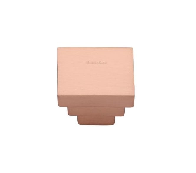 Heritage Brass C3672 Art Deco Square Cabinet Knobs - Satin Rose Gold