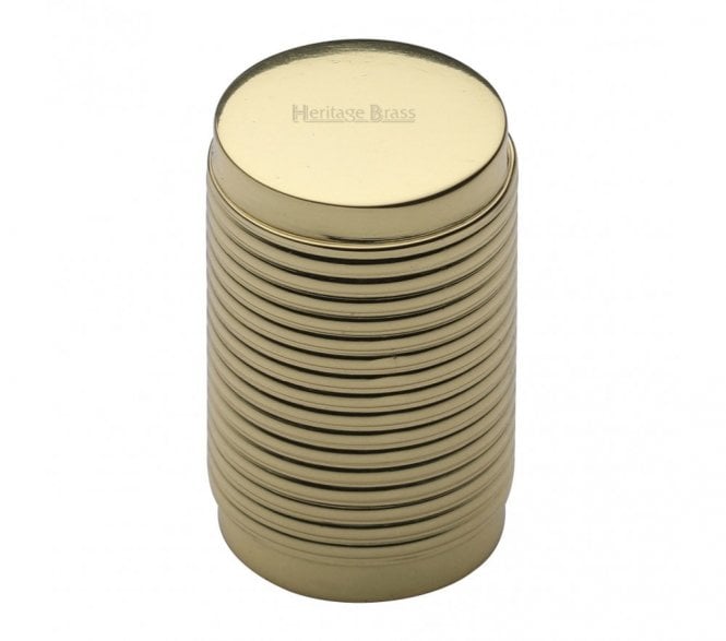 Heritage Brass C3850 Cylinder Ribbed Cabinet Knob - 21mm - Polished Brass