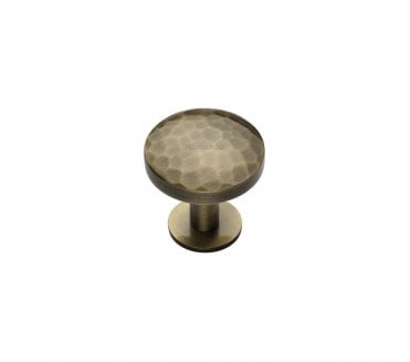 Heritage Brass C3876 Round Hammered Cabinet Knobs On Rose - Antique Brass