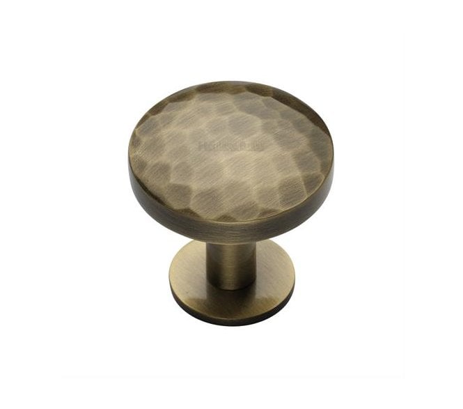 Heritage Brass C3876 Round Hammered Cabinet Knobs On Rose - Antique Brass