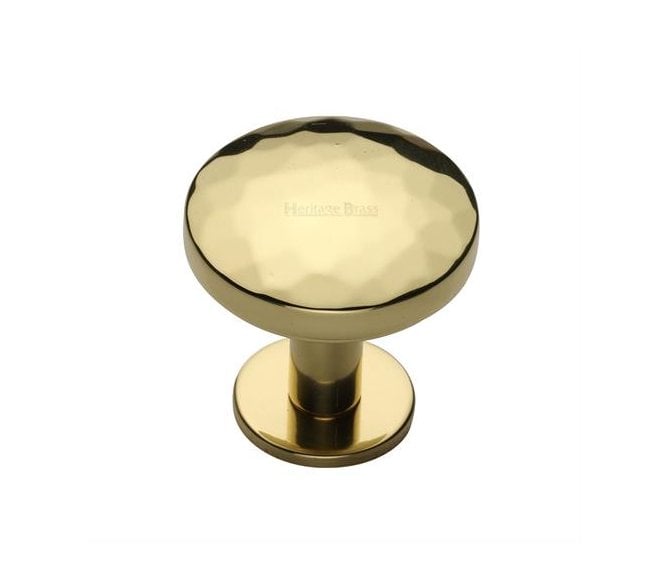 Heritage Brass C3876 Round Hammered Cabinet Knobs On Rose - Polished Brass
