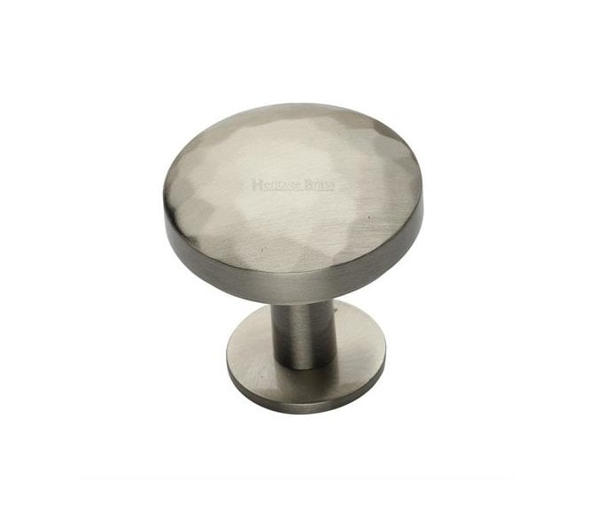 Heritage Brass C3876 Round Hammered Cabinet Knobs On Rose - Satin Nickel