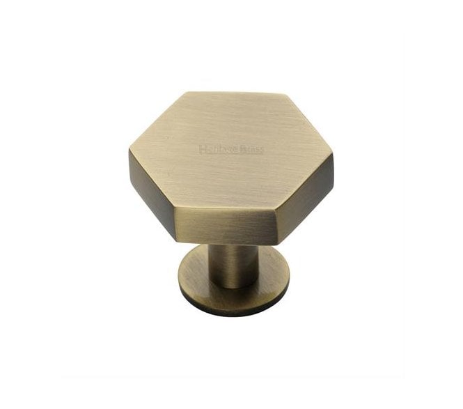 Heritage Brass C4345 Hexagon Cabinet Knobs On Rose - Antique Brass
