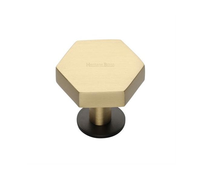 Heritage Brass C4345 Hexagon Cabinet Knobs On Rose - Matt Bronze/Satin Brass