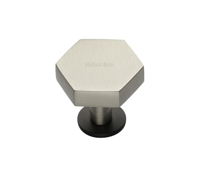 Heritage Brass C4345 Hexagon Cabinet Knobs On Rose - Matt Bronze/Satin Nickel