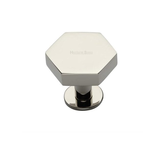 Heritage Brass C4345 Hexagon Cabinet Knobs On Rose - Polished Nickel