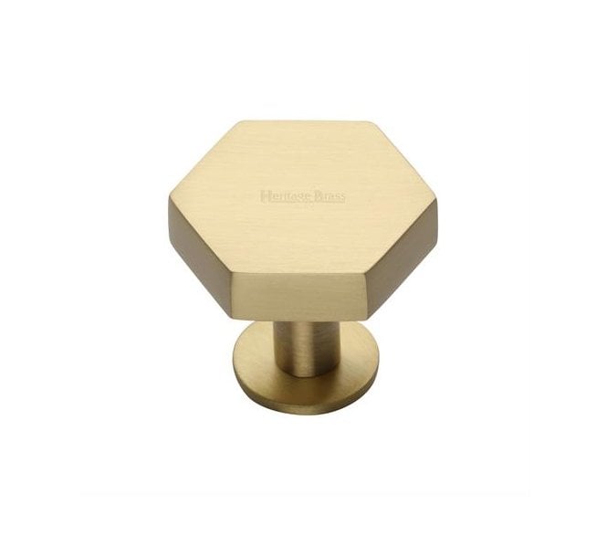 Heritage Brass C4345 Hexagon Cabinet Knobs On Rose - Satin Brass