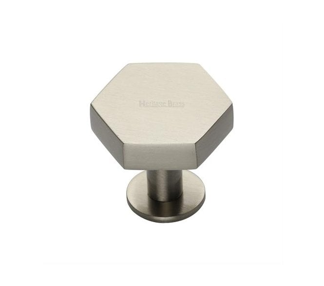 Heritage Brass C4345 Hexagon Cabinet Knobs On Rose - Satin Nickel