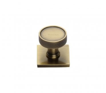 Heritage Brass Cabinet Knob Florence Knurled Design with Square Backplate 32mm - Antique Brass