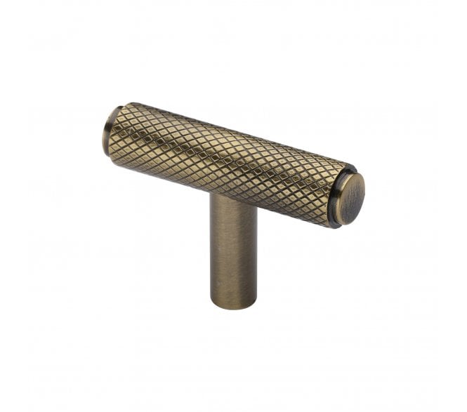 Heritage Brass Cabinet Knob Knurled T-Bar Design 45mm Antique Brass