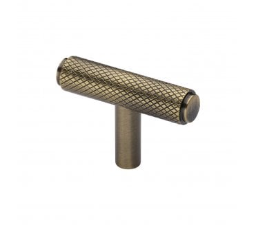 Heritage Brass Cabinet Knob Knurled T-Bar Design 45mm Antique Brass