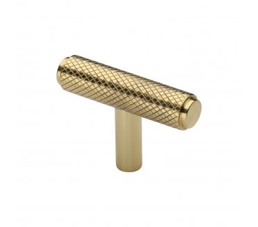 Heritage Brass Cabinet Knob Knurled T-Bar Design 45mm Polished Brass