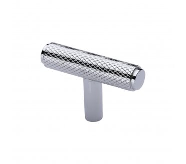 Heritage Brass Cabinet Knob Knurled T-Bar Design 45mm Polished Chrome