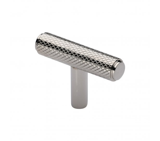 Heritage Brass Cabinet Knob Knurled T-Bar Design 45mm Polished Nickel