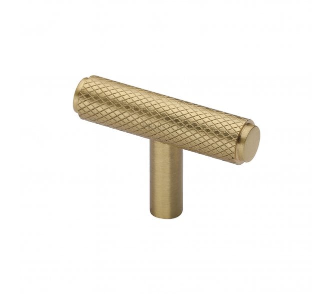 Heritage Brass Cabinet Knob Knurled T-Bar Design 45mm Satin Brass