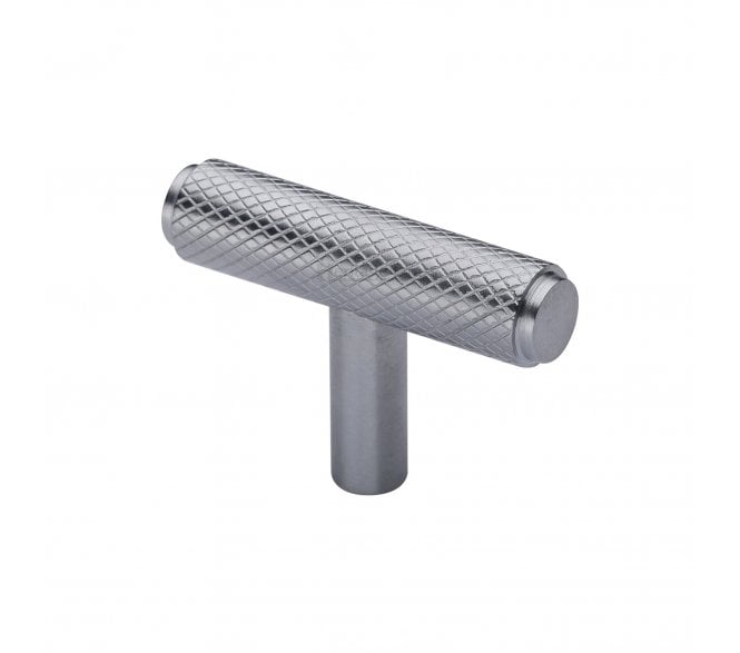Heritage Brass Cabinet Knob Knurled T-Bar Design 45mm Satin Chrome