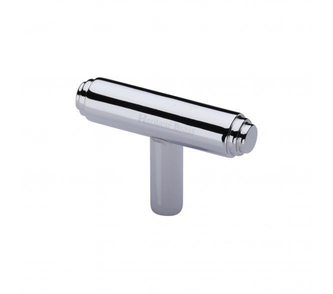 Heritage Brass Cabinet Knob Stepped T-Bar Design 45mm Polished Chrome