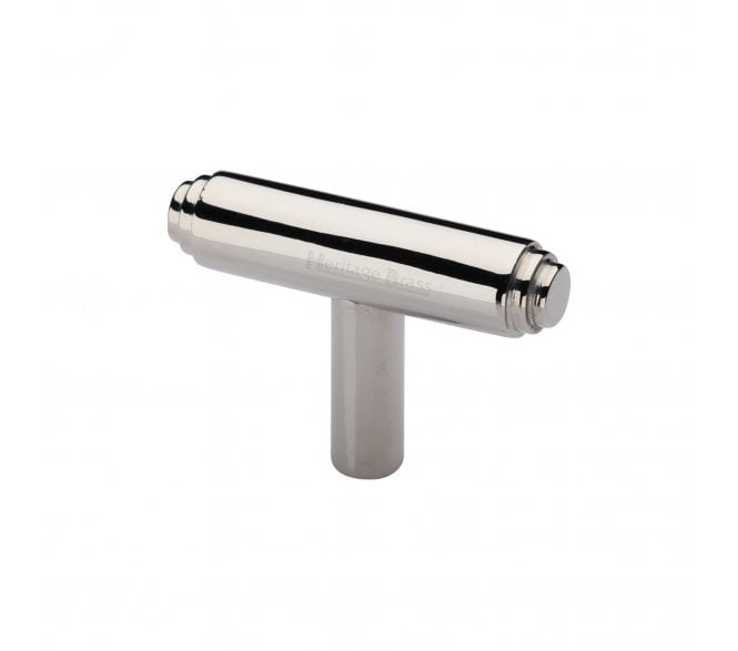 Heritage Brass Cabinet Knob Stepped T-Bar Design 45mm Polished Nickel