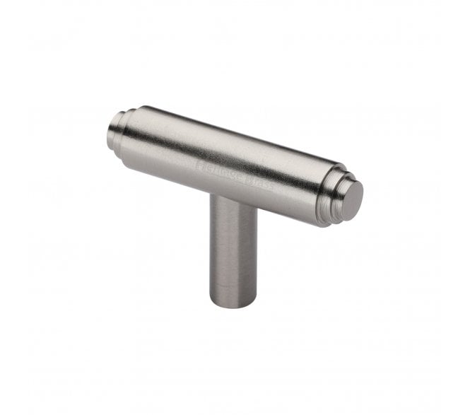 Heritage Brass Cabinet Knob Stepped T-Bar Design 45mm Satin Nickel