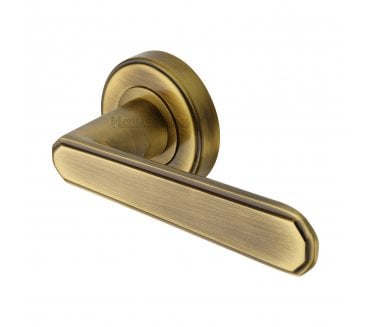 Heritage Brass Century Art Deco Door Handles On Round Rose - Antique Brass