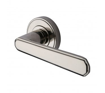 Heritage Brass Century Art Deco Door Handles On Round Rose - Polished Nickel