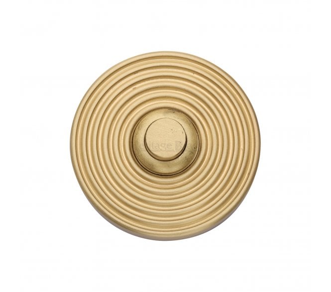 Heritage Brass Circular Reeded Bell Push - Satin Brass