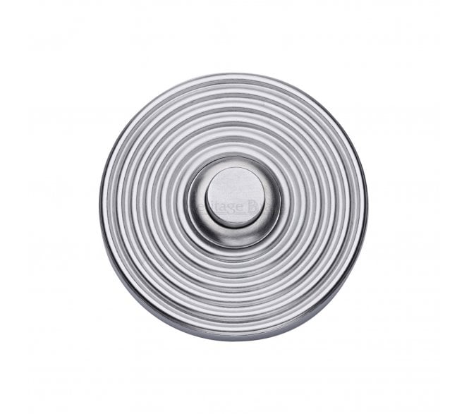 Heritage Brass Circular Reeded Bell Push - Satin Chrome