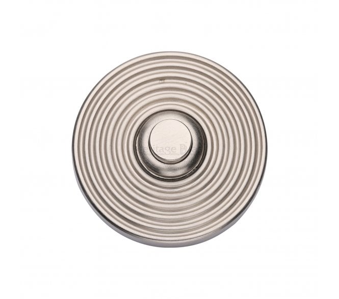 Heritage Brass Circular Reeded Bell Push - Satin Nickel