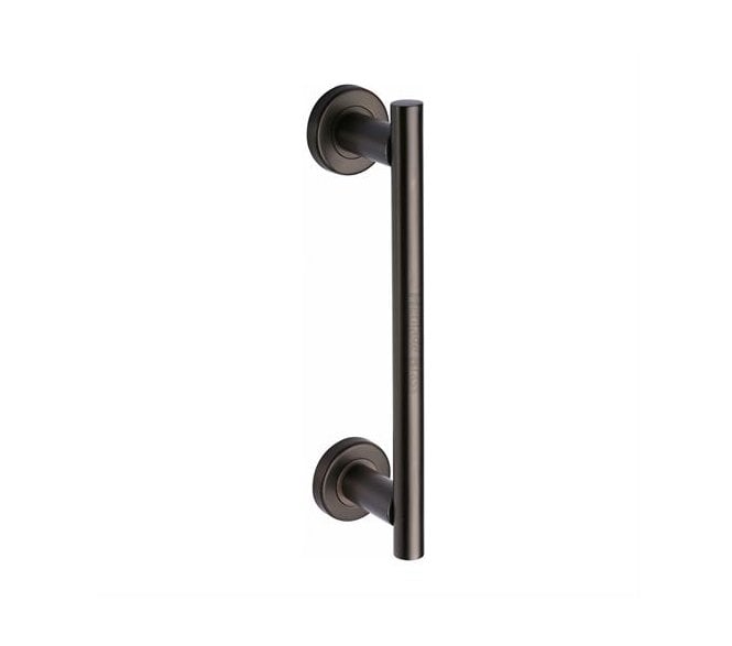 Heritage Brass Classic Door Pull Handles On Round Rose - Matt Bronze