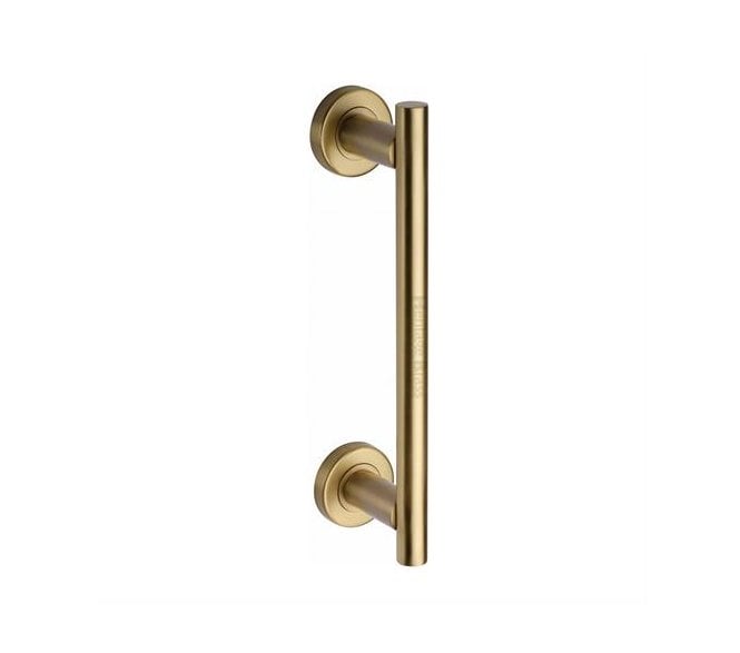 Heritage Brass Classic Door Pull Handles On Round Rose - Satin Brass