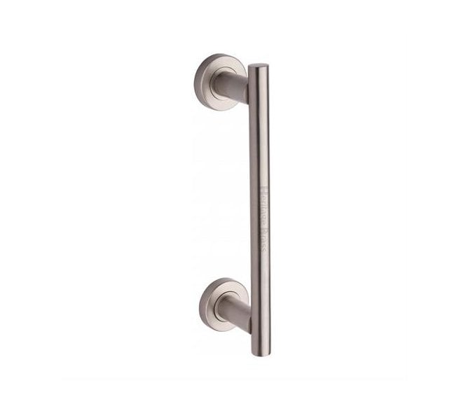Heritage Brass Classic Door Pull Handles On Round Rose - Satin Nickel