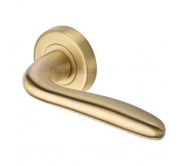 Heritage Brass COL1762 Columbus Door Handles On Round Rose - Satin Brass