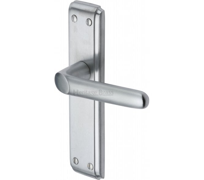 Heritage Brass DEC Art Deco Door Handles On Backplate - Satin Chrome